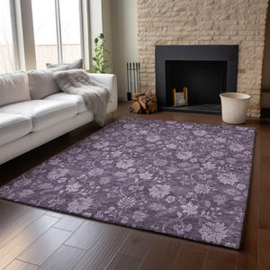 HomeRoots 10' X 14' Plum And Ivory Floral Washable Area Rug - Stain Resistant, UV Protected, Soft & Durable! 655938