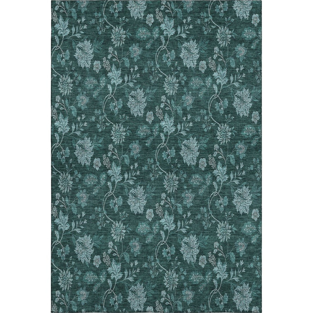 HomeRoots 5' X 8' Teal and Ivory Floral Area Rug - Durable, Washable, UV-Protected, Stain-Resistant Design! 655940