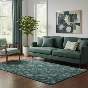 HomeRoots 5' X 8' Teal and Ivory Floral Area Rug - Durable, Washable, UV-Protected, Stain-Resistant Design! 655940