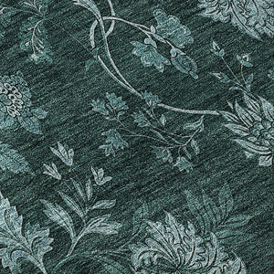 HomeRoots 8' Teal And Ivory Floral Round Rug – Washable, UV-Protected, Durable for Family Rooms & Patios 655941