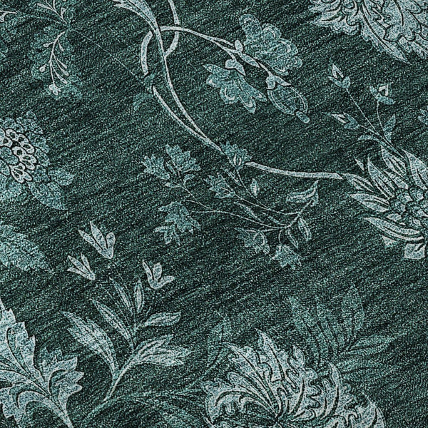 HomeRoots 8' Teal And Ivory Floral Round Rug – Washable, UV-Protected, Durable for Family Rooms & Patios 655941