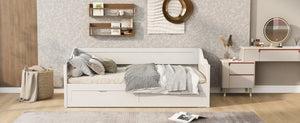 English Elm Wooden Twin Daybed with Pull Out Trundle and Dual Storage Drawers for Guest Rooms White LP000519AAK-1