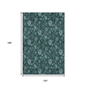 HomeRoots 10' X 14' Teal and Ivory Floral Area Rug - Washable, UV-Protected, Ideal for High-Traffic Spaces! 655944