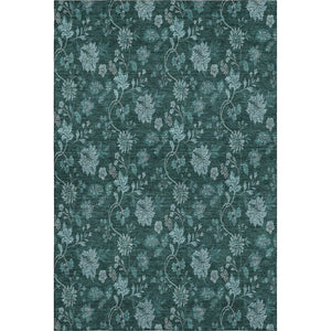 HomeRoots 10' X 14' Teal and Ivory Floral Area Rug - Washable, UV-Protected, Ideal for High-Traffic Spaces! 655944