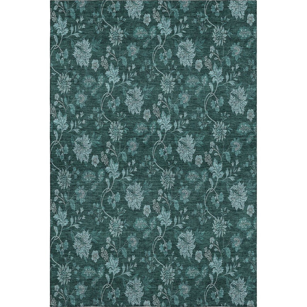 HomeRoots 10' X 14' Teal and Ivory Floral Area Rug - Washable, UV-Protected, Ideal for High-Traffic Spaces! 655944