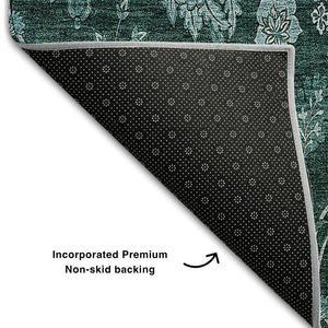 HomeRoots 10' X 14' Teal and Ivory Floral Area Rug - Washable, UV-Protected, Ideal for High-Traffic Spaces! 655944