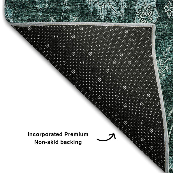 HomeRoots 10' X 14' Teal and Ivory Floral Area Rug - Washable, UV-Protected, Ideal for High-Traffic Spaces! 655944