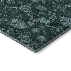 HomeRoots 10' X 14' Teal and Ivory Floral Area Rug - Washable, UV-Protected, Ideal for High-Traffic Spaces! 655944
