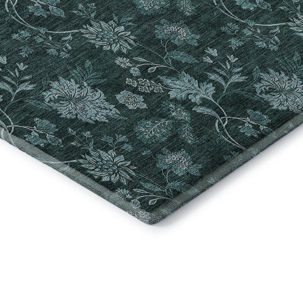 HomeRoots 10' X 14' Teal and Ivory Floral Area Rug - Washable, UV-Protected, Ideal for High-Traffic Spaces! 655944