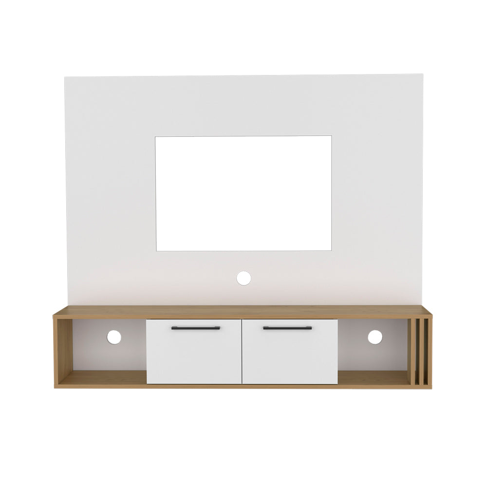 English Elm Louisburg Entertainment Center with White & Macadamia Finish, Closed Cabinets, Open Shelves, Cable Management (97) B092P286124