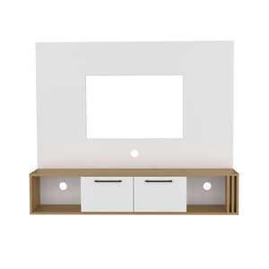 English Elm Louisburg Entertainment Center with White & Macadamia Finish, Closed Cabinets, Open Shelves, Cable Management (97) B092P286124