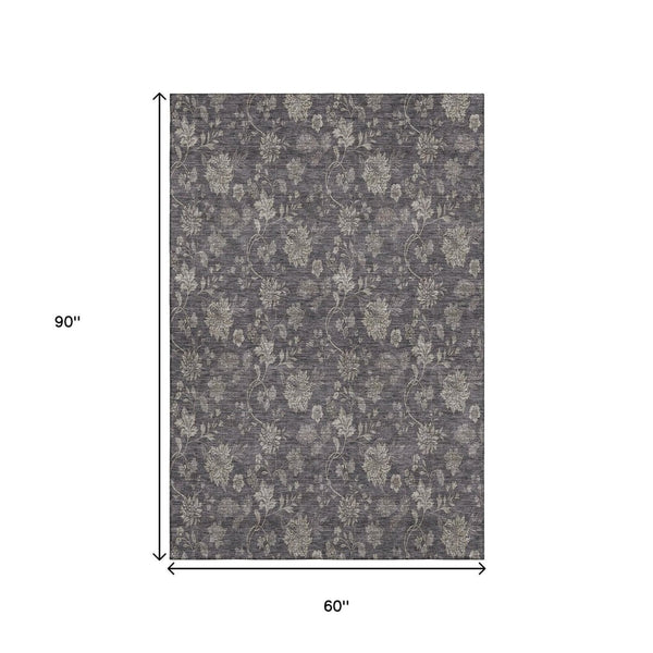 HomeRoots 5' X 8' Taupe and Beige Floral Area Rug - Washable, UV Protected, Stain-Resistant for Homes with Kids 655946