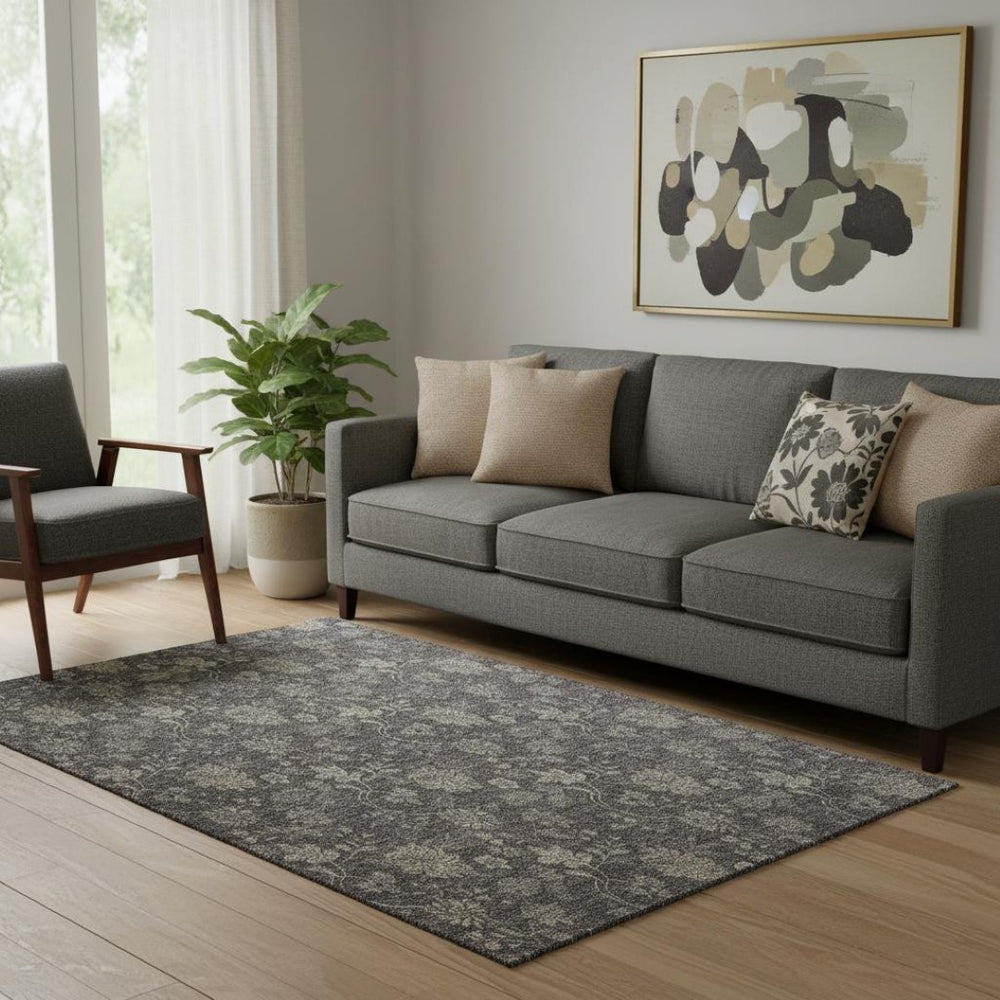 HomeRoots 5' X 8' Taupe and Beige Floral Area Rug - Washable, UV Protected, Stain-Resistant for Homes with Kids 655946