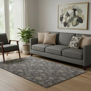 HomeRoots 5' X 8' Taupe and Beige Floral Area Rug - Washable, UV Protected, Stain-Resistant for Homes with Kids 655946