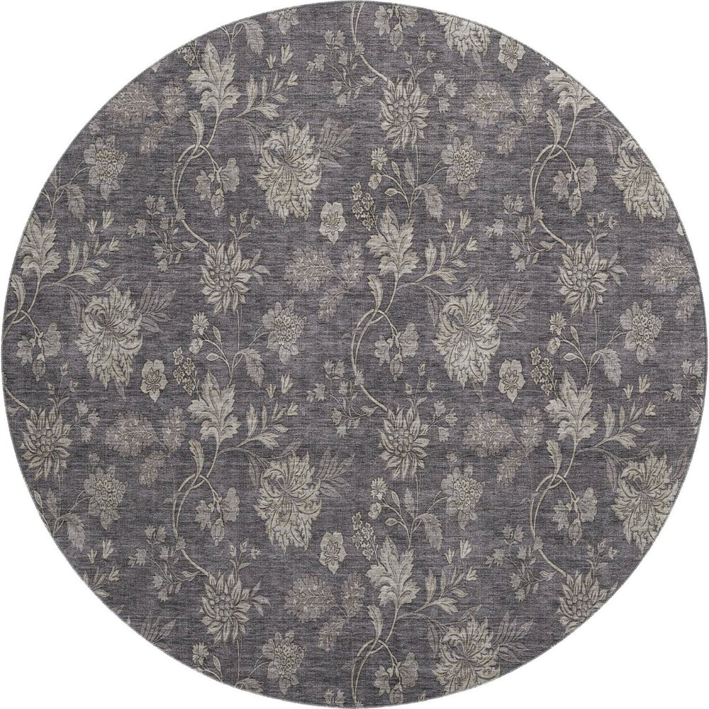HomeRoots 8' Stylish Taupe & Beige Floral Round Rug – Washable, UV-Protected for Easy Care & Durability 655947
