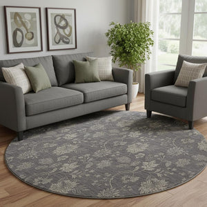 HomeRoots 8' Stylish Taupe & Beige Floral Round Rug – Washable, UV-Protected for Easy Care & Durability 655947