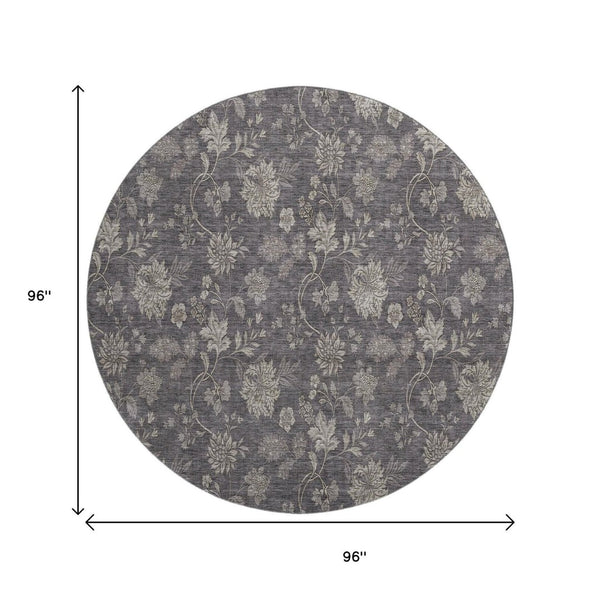 HomeRoots 8' Stylish Taupe & Beige Floral Round Rug – Washable, UV-Protected for Easy Care & Durability 655947