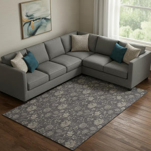 HomeRoots 9' X 12' Floral Area Rug in Taupe & Beige - Washable, UV Protected for High-Traffic Spaces & Style 655949