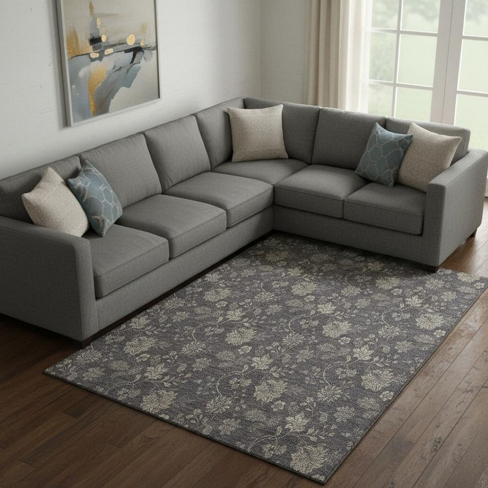 HomeRoots 10' X 14' Elegant Taupe & Beige Floral Area Rug - Washable, UV Protected, Perfect for Family Spaces! 655950