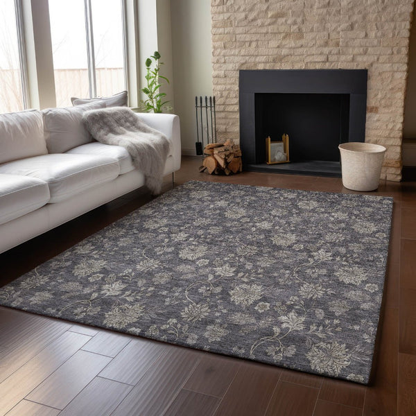 HomeRoots 10' X 14' Elegant Taupe & Beige Floral Area Rug - Washable, UV Protected, Perfect for Family Spaces! 655950