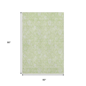 HomeRoots 5' X 8' Artichoke Green Floral Area Rug – Durable, Stain Resistant, UV Protected for Homes & Patios 655952