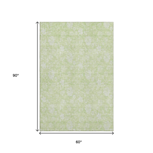 HomeRoots 5' X 8' Artichoke Green Floral Area Rug – Durable, Stain Resistant, UV Protected for Homes & Patios 655952