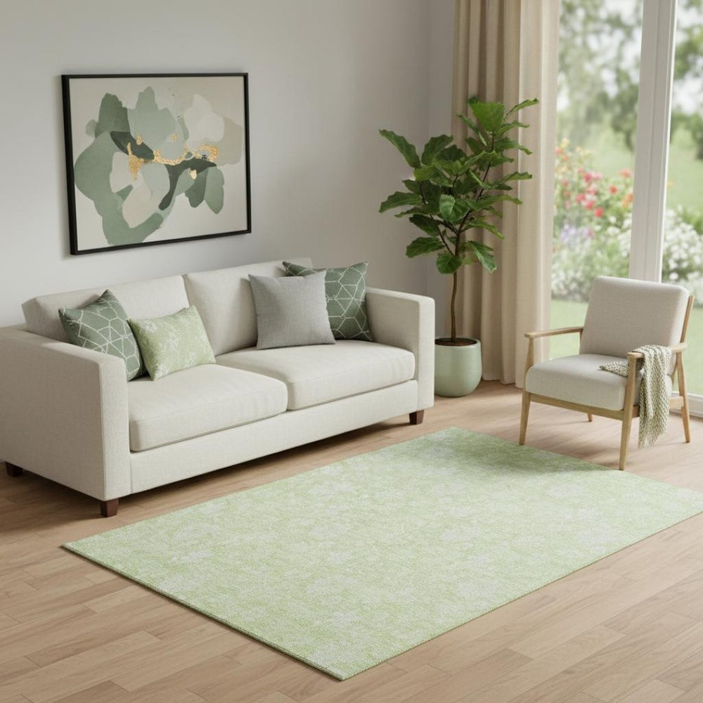 HomeRoots 5' X 8' Artichoke Green Floral Area Rug – Durable, Stain Resistant, UV Protected for Homes & Patios 655952