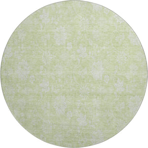 HomeRoots 8' Artichoke Green & Ivory Floral Round Rug - Washable, UV-Protected, Ideal for Busy Households! 655953