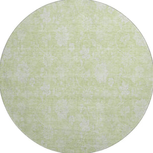 HomeRoots 8' Artichoke Green & Ivory Floral Round Rug - Washable, UV-Protected, Ideal for Busy Households! 655953