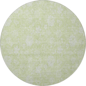 HomeRoots 8' Artichoke Green & Ivory Floral Round Rug - Washable, UV-Protected, Ideal for Busy Households! 655953