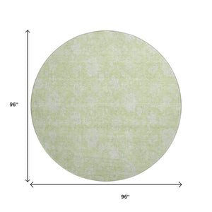 HomeRoots 8' Artichoke Green & Ivory Floral Round Rug - Washable, UV-Protected, Ideal for Busy Households! 655953