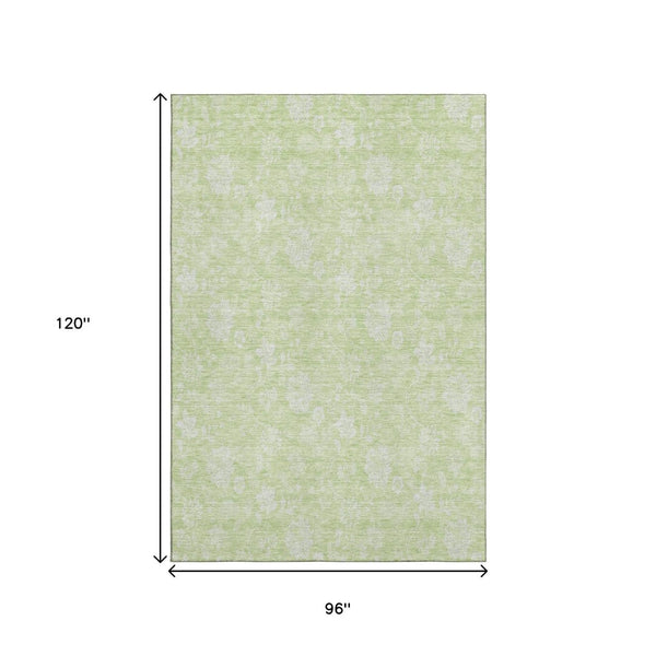 HomeRoots 8' X 10' Artichoke Green Floral Area Rug – Washable, UV-Protected, Stain-Resistant, Durable Design 655954