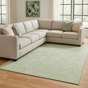 HomeRoots 8' X 10' Artichoke Green Floral Area Rug – Washable, UV-Protected, Stain-Resistant, Durable Design 655954