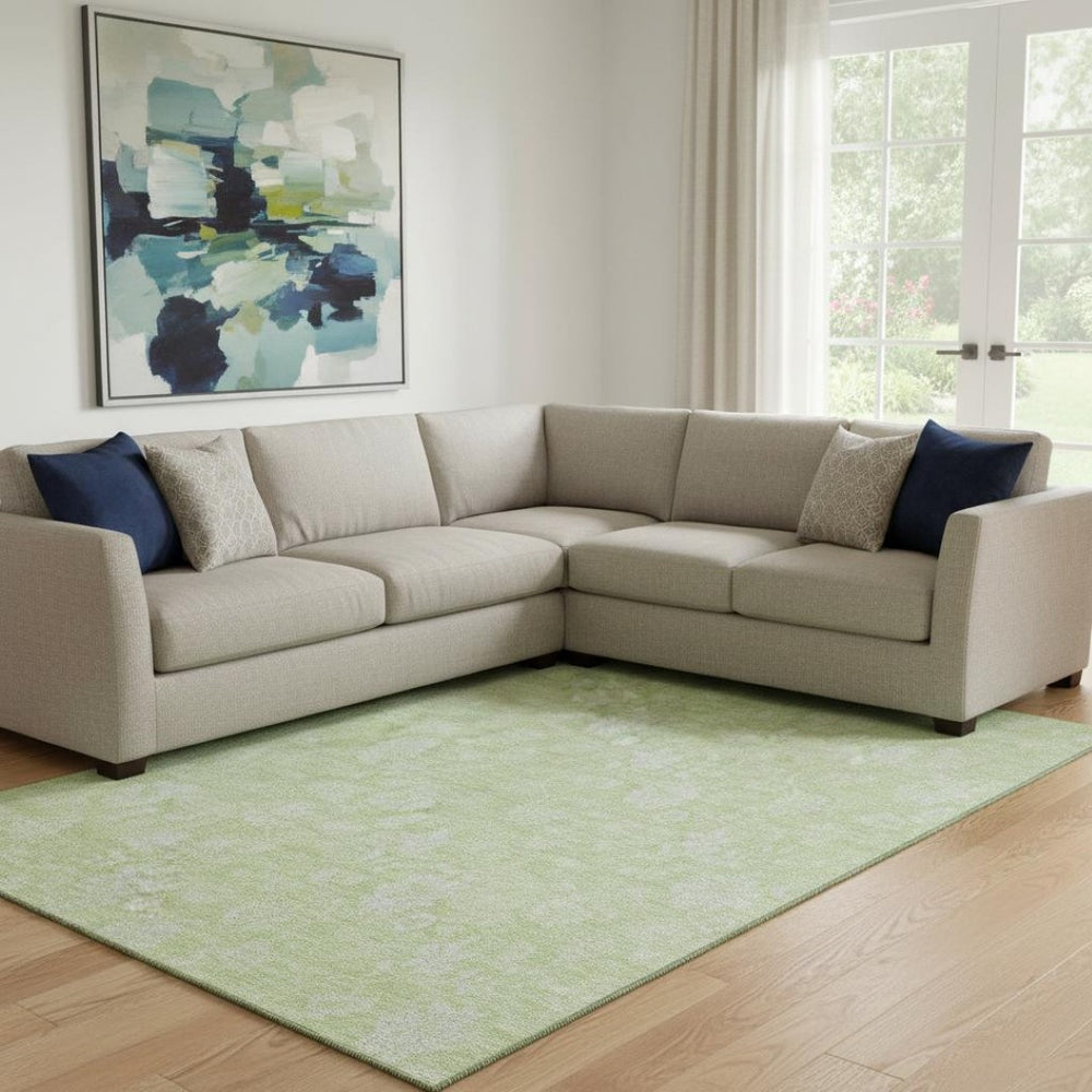 HomeRoots 9' X 12' Artichoke Green Ivory Floral Area Rug - Washable, UV-Resistant, Perfect for Family Homes 655955