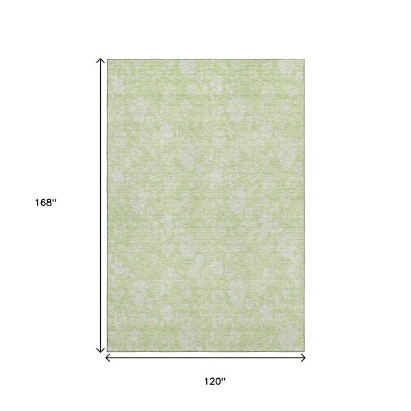 HomeRoots 10' X 14' Artichoke Green Floral Area Rug - Washable, UV-Protected & Stain-Resistant Design for Homes 655956