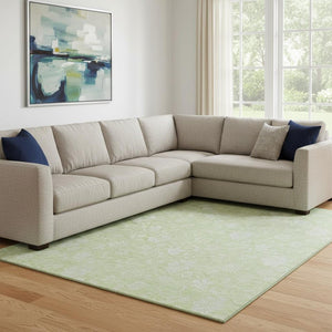 HomeRoots 10' X 14' Artichoke Green Floral Area Rug - Washable, UV-Protected & Stain-Resistant Design for Homes 655956