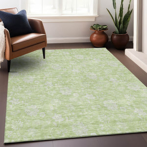 HomeRoots 10' X 14' Artichoke Green Floral Area Rug - Washable, UV-Protected & Stain-Resistant Design for Homes 655956