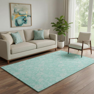 HomeRoots 5' X 8' Aqua Floral Area Rug - Elegant Washable Design with UV Protection for Busy Homes & Kids 655958