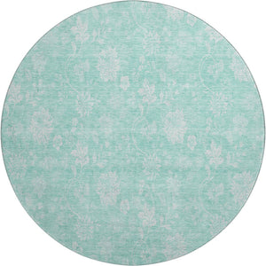 HomeRoots 8' Aqua Floral Round Rug - Durable, Stain-Resistant, UV-Protected, Perfect for Homes with Kids & Pets! 655959
