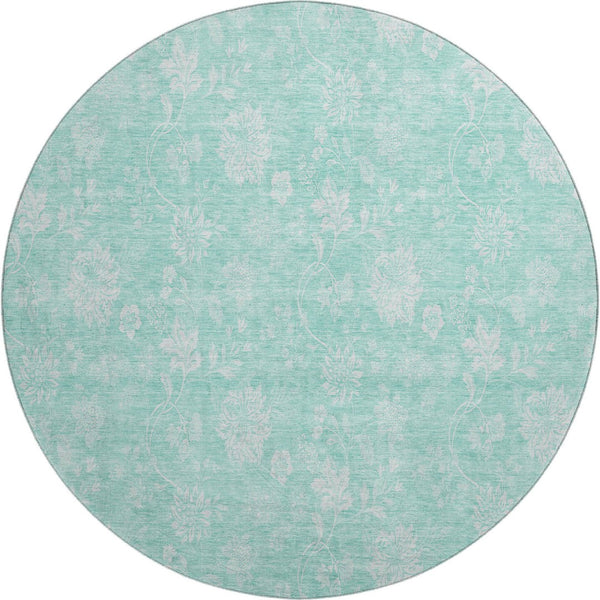 HomeRoots 8' Aqua Floral Round Rug - Durable, Stain-Resistant, UV-Protected, Perfect for Homes with Kids & Pets! 655959