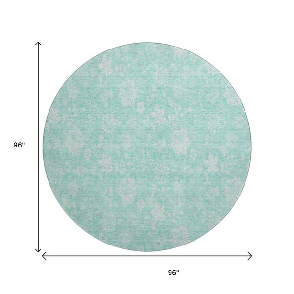 HomeRoots 8' Aqua Floral Round Rug - Durable, Stain-Resistant, UV-Protected, Perfect for Homes with Kids & Pets! 655959