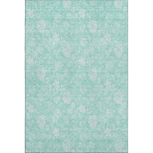 HomeRoots 8' X 10' Aqua & Ivory Floral Area Rug - Washable, UV-Protected, Stain-Resistant for Family Spaces 655960
