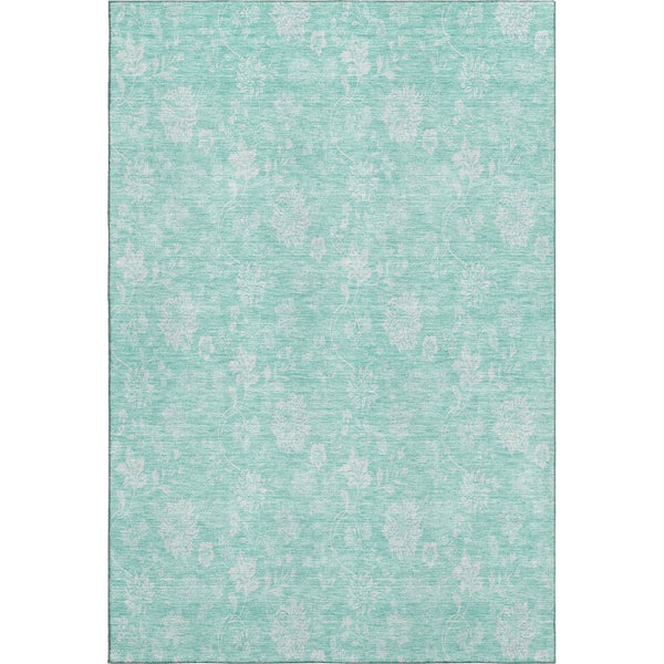 HomeRoots 8' X 10' Aqua & Ivory Floral Area Rug - Washable, UV-Protected, Stain-Resistant for Family Spaces 655960