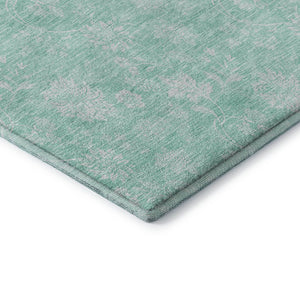 HomeRoots 8' X 10' Aqua & Ivory Floral Area Rug - Washable, UV-Protected, Stain-Resistant for Family Spaces 655960