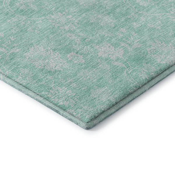 HomeRoots 8' X 10' Aqua & Ivory Floral Area Rug - Washable, UV-Protected, Stain-Resistant for Family Spaces 655960