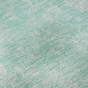 HomeRoots 8' X 10' Aqua & Ivory Floral Area Rug - Washable, UV-Protected, Stain-Resistant for Family Spaces 655960