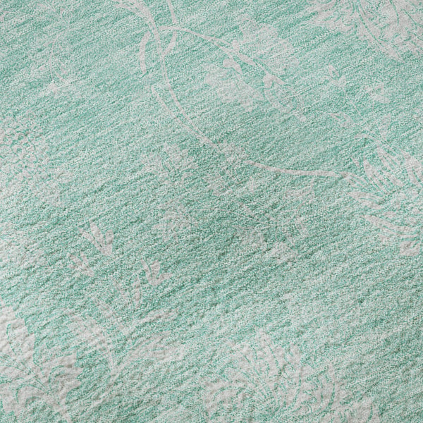HomeRoots 8' X 10' Aqua & Ivory Floral Area Rug - Washable, UV-Protected, Stain-Resistant for Family Spaces 655960