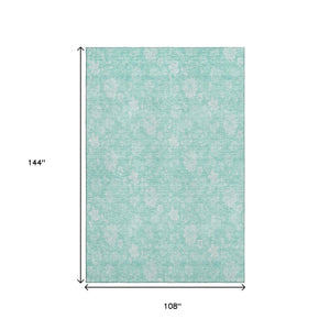 HomeRoots 9' X 12' Aqua and Ivory Floral Area Rug - Stain-Resistant, UV Protected, Easy-Care for Homes with Pets 655961