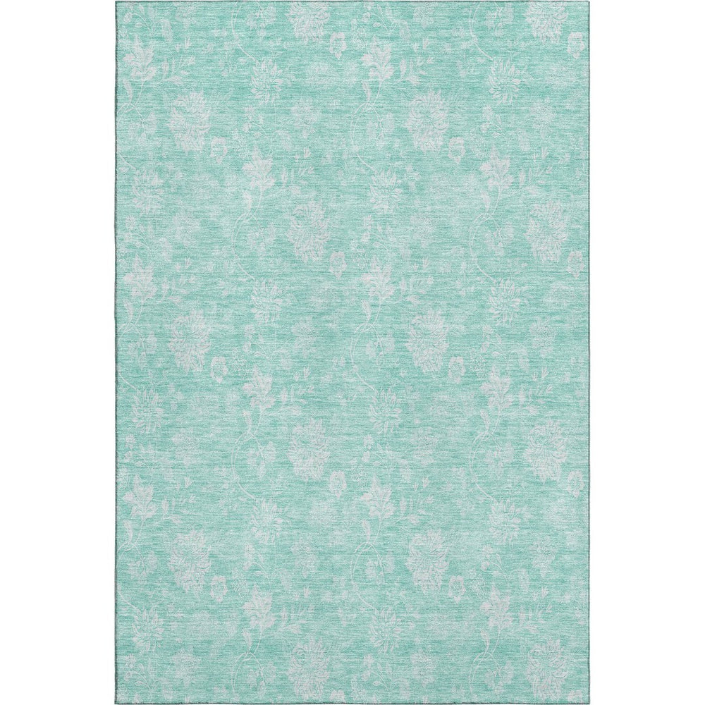 HomeRoots 9' X 12' Aqua and Ivory Floral Area Rug - Stain-Resistant, UV Protected, Easy-Care for Homes with Pets 655961