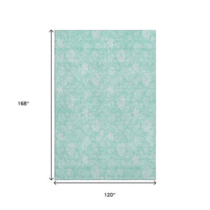 HomeRoots 10' X 14' Aqua Floral Area Rug - Stylish Washable Design with UV Protection for High-Traffic Areas 655962